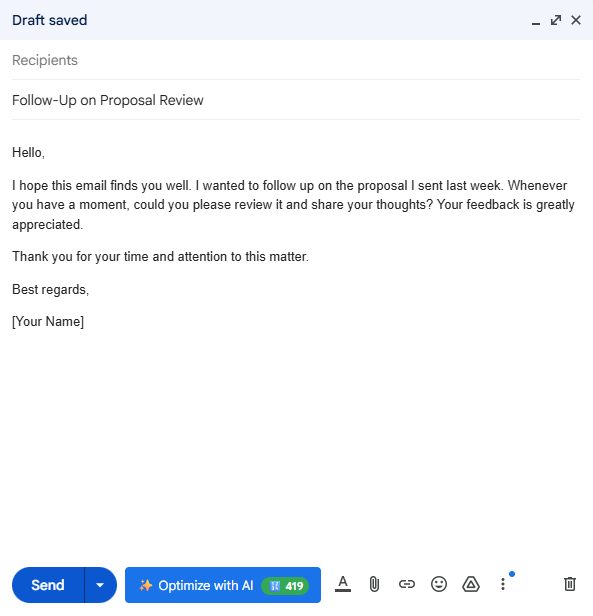 After: Professionally formatted email
